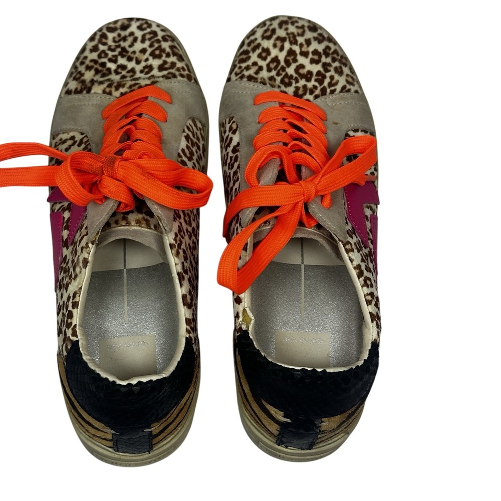 Dolce Vita Zina Sneakers Womens 9 Leopard Tiger Neon Orange Laces Fuchsia